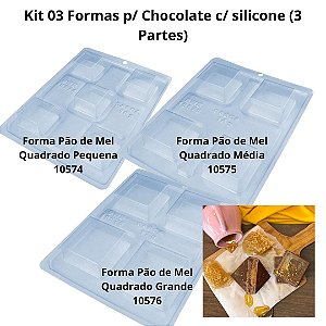 Kit 03 Forma Pão de Mel Quadrado P / M / G 10574 / 10575 / 10576 ( 3 Partes c/ Silicone) - BWB