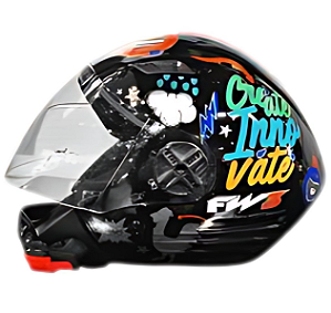 CAPACETE FW3 X OPEN STICKERS PRETO BRILHANTE