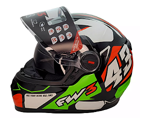 CAPACETE FW3 GTX 43 VERMELHO E VERDE C/ OCULOS