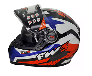 CAPACETE FW3 GTX SUPER VERMELHO COM AZUL E BRANCO C/ OCULOS