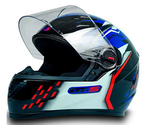 CAPACETE FW3 GT5 PRETO COM AZUL VERMELHO E BRANCO
