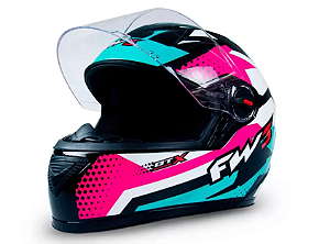 CAPACETE FW3 GTN SUPER AZUL TIFANNY COM ROSA E BRANCO