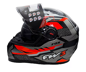 CAPACETE FW3 GTX FOX GRAFITE VERMELHO C/ OCULOS