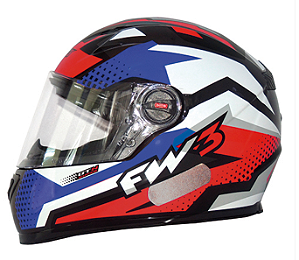 CAPACETE FW3 GTN SUPER VERMELHO COM AZUL E BRANCO