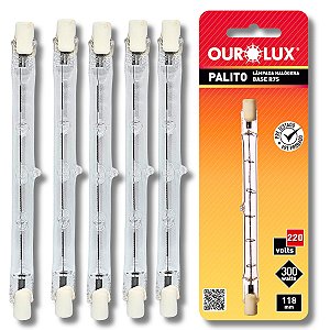 KIT 5 Lâmpadas Halógena Palito 300W 220V J118 Ourolux