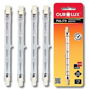 KIT 4 Lâmpadas Halógena Palito 300W 220V J118 Ourolux