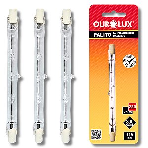 KIT 3 Lâmpadas Halógena Palito 300W 220V J118 Ourolux