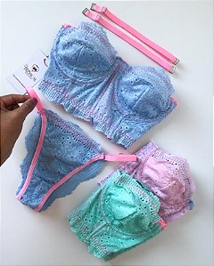 Conjunto mini cropped em renda gripp Candy sem bojo com aro de sustentação