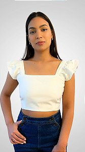 Cropped Tamanho M com Alças em Babado Branco