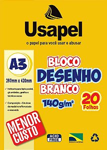 BLOCO PAPEL A-3 DESENHO 140G 20FLS USAPEL