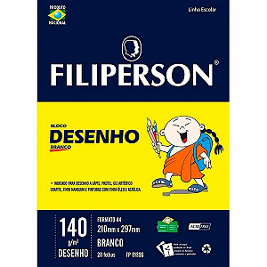 BLOCO PAPEL A4 DESENHO BRANCO 140g 20FLS FILIPERSON
