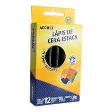 LAPIS DE CERA ESTACA ACRILEX REF.09110 C 520 PRETO 1CX