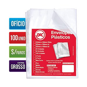 ENVELOPE PLASTICO OFICIO EXTRA GROSSO S/ FURO 20 MICRAS C/100 REF 5087 DAC