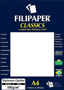 PAPEL ESPECIAL DIPLOMATA OPALINE BRANCO A4 180g 50FLS FILIPAPER 1445