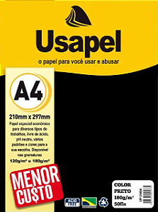 PAPEL SULFITE A4 180g COLOR PRETO 50FLS USAPEL
