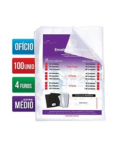 ENVELOPE PLASTICO OFICIO EXTRA MEDIO C/4 FUROS 12 MICRAS C/100 REF 5178 DAC