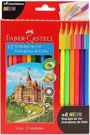 LAPIS DE COR 12 CORES FABER-CASTELL KIT +6 LAPIS NEON
