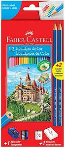 LAPIS DE COR 12 CORES FABER-CASTELL KIT 2 LAPIS PTO BORRACHA E APONTADOR