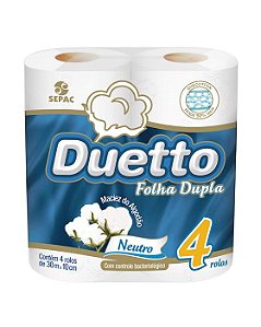 PAPEL HIGIENICO FOLHA DUPLA NEUTRO PT C/4 ROLOS DE 30M DUETTO