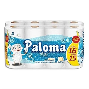 PAPEL HIGIENICO FOLHA SIMPLES NEUTRO LEVE 16 PAGUE 15 ROLOS DE 30M PALOMA