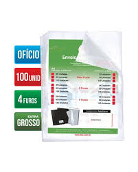 ENVELOPE PLASTICO OFICIO EXTRA GROSSO C/4 FUROS 20 MICRAS C/100 REF 5088 DAC