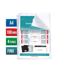 ENVELOPE PLASTICO A4 FINO C/4 FUROS 6 MICRAS C/100 REF 5070 DAC