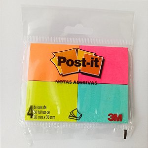 POST-IT 653 C/4 BL 38X50MM AMARELO/ROSA/VERDE/LARANJA TROPICAL 50 FLS 3M
