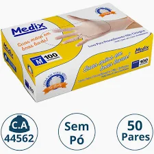 LUVA VINIL P/PROCEDIMENTO C/PO TRANSPARENTE CX C/50 PARES M MEDIX (CA 44561)