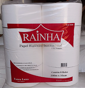 PAPEL HIGIÊNICO RAINHA 08x300 METROS - EXTRA LUXO 100% celulose folha simples