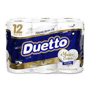PAPEL HIGIENICO FOLHA DUPLA NEUTRO C/12 ROLOS DE 20M DUETTO