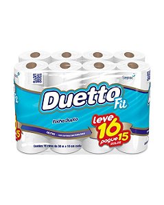 PAPEL HIGIENICO FOLHA DUPLA NEUTRO LEVE 16 PAGUE 15 ROLOS DE 30M DUETTO