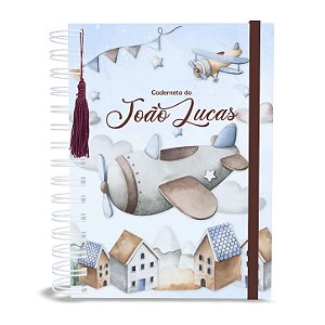 Caderneta de Vacina A5 Personalizada Aviãozinho Aquarela Menino