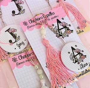 50 Bottons Chaveiro Espelho Personalizados com Tassel Miçangas e Cartão