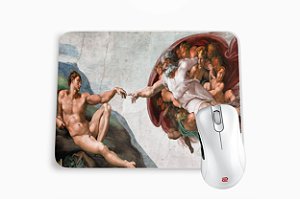 Mouse Pad Retangular Quadro Dedo de Deus Michelangelo
