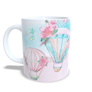 Caneca Porcelana 325ml Personalizada Balão de Ar Menina