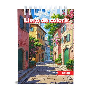 Livro de Colorir Casas, Capa Dura, A5, 50 desenhos, 120g, Acetato