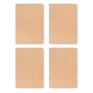 Kit com 4 Cadernos Kraft Liso, A5, 80 Páginas Sem Pauta, 75g, Grampeado
