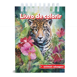 Livro de Colorir Animais Selvagens, Capa Dura, A5, 50 desenhos, 120g, Acetato