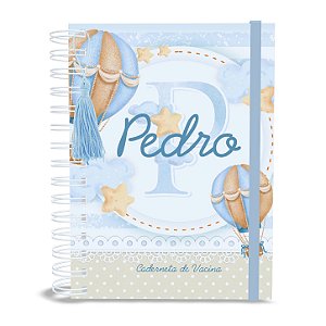 Caderneta de Vacina A5 Personalizada Balão de Ar Alfabeto Menino