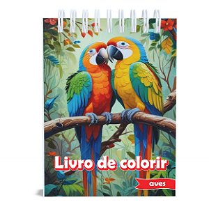 Livro de Colorir Aves, Capa Dura, A5, 50 Desenhos, 120g, Acetato