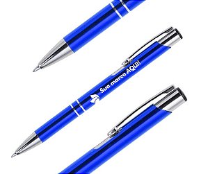 100 Canetas Metal Personalizadas Azul com sua Logo