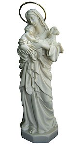 Nossa Senhora com Menino Jesus e o Cordeiro em resina