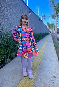 Vestido Algodão Quadrinhos