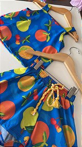 Conjunto Algodão Frutinhas Azul - 04 anos