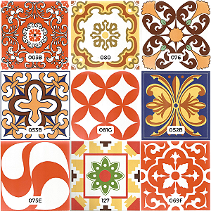 Kit de Azulejos Decorados 4 - 9 peças - Modelos 003b / 81g / 127 / 052b / 53b / 69f / 75e / 076 / 080