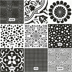 Kit de Azulejos Decorados 1 - 9 Peças - Modelos 60e / 007c / 123 / 136 / 136a / 027 preto / 069c / 072 / 060f