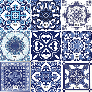 Kit de Azulejos Decorados 14 - 9 Peças - Modelos 156 / 181 / 186 / 189 / 177 / 190 / 192 / 036 / 067
