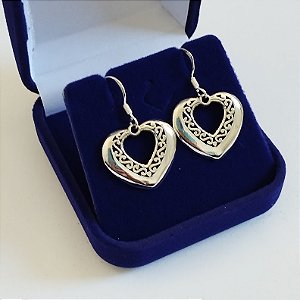 Brincos em Prata 925 lisa e com filigrana - Coração