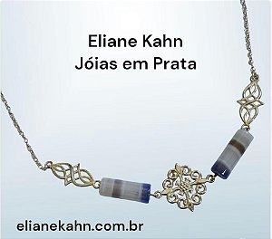Corrente em Prata 925, Ágata Colorida e Prata trabalhada