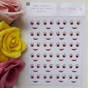 Olho e Boca Adesivo Resinado MC018 P - 6,3 e 3mm - 24 pares
